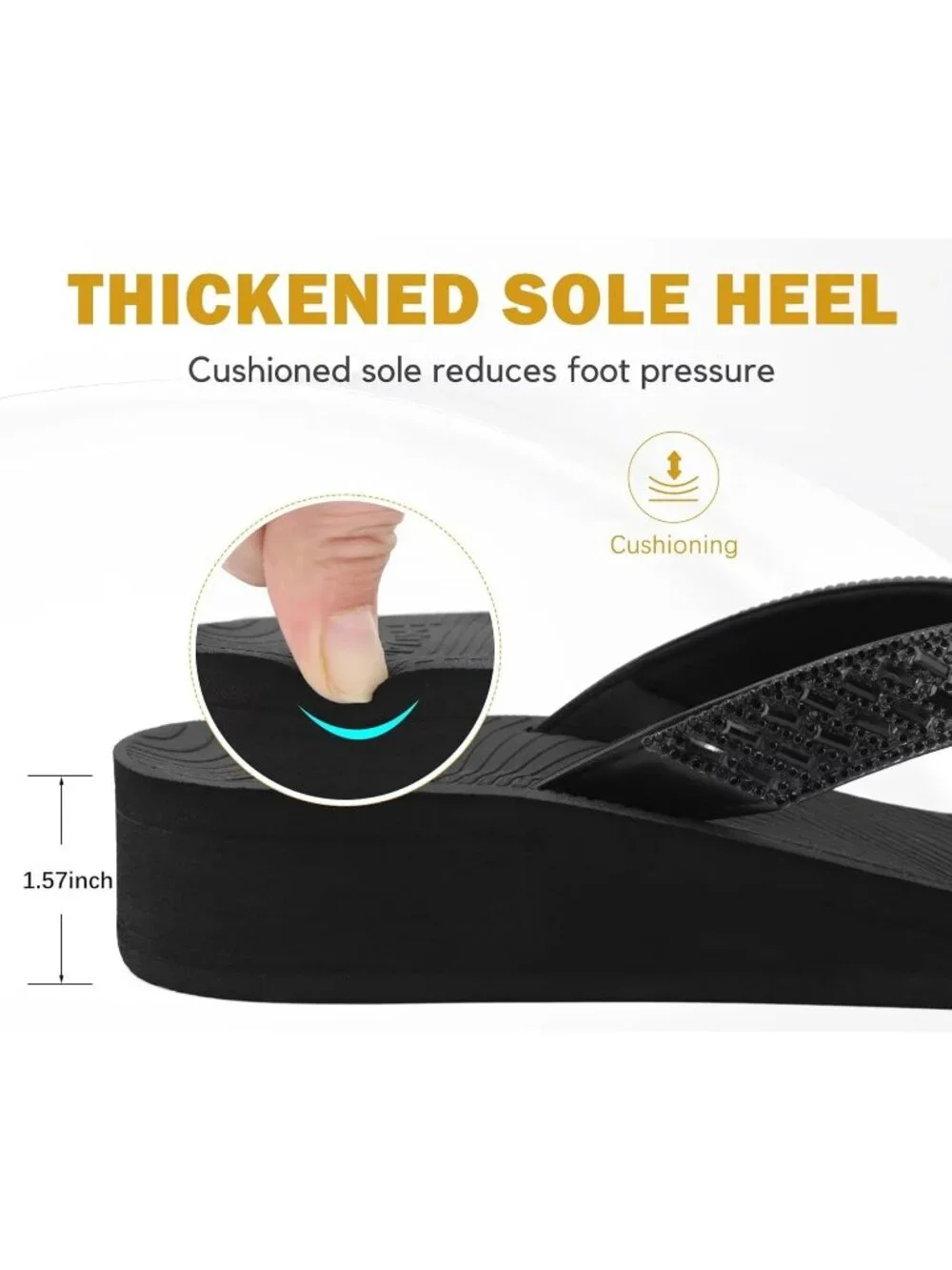 Women's Black Comfortable Rhinestone Support Casual Flip Flops Stylish Sandals